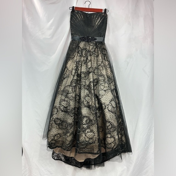 camille la vie black lace midi fit and flare dress with rhinestone belt size 4 - Picture 1 of 13